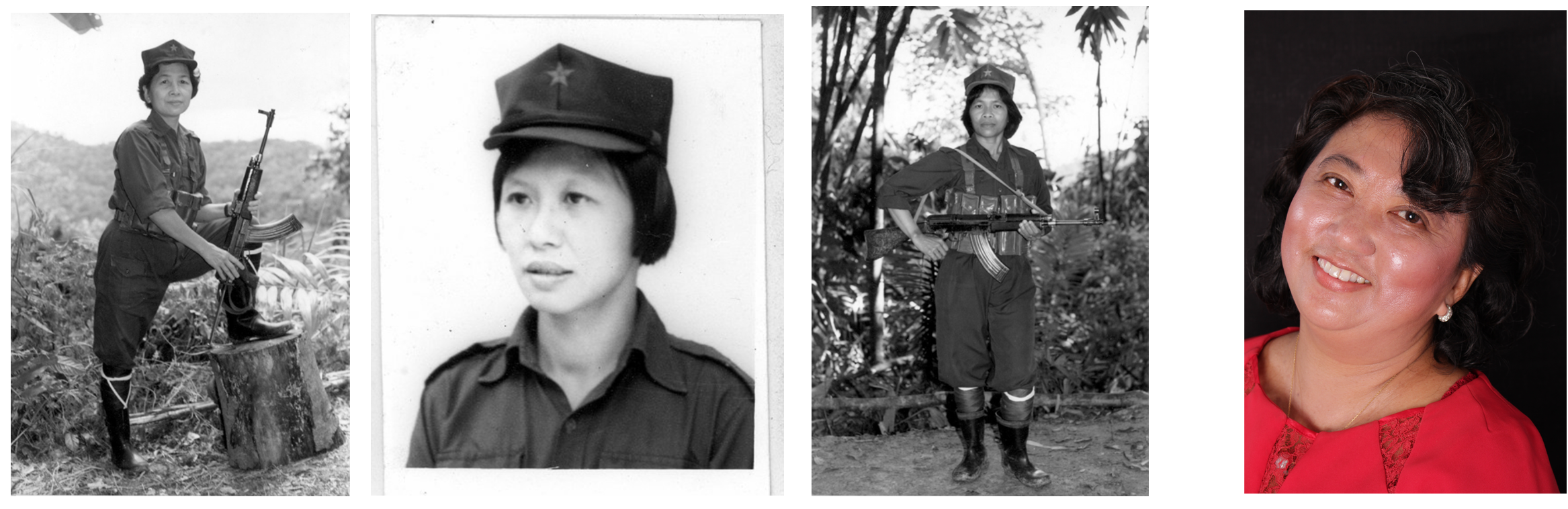 Abb.: li.: Guerillakämpferinnen (vlnr) Suria alias Atom (Thailand), Chen Xiu Zhu (Malaya) & Chu Hong (Thailand), re.: Agnes Khoo